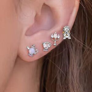 Disney’s Beauty and the Beast Stud Earrings Set- Silver